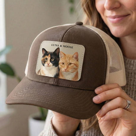 Colorful Custom Cat Portrait Leather Patch Hat - Collect Warm Hearts