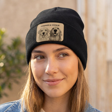 Custom Pet Leather Patch Beanie - Collect Warm Hearts