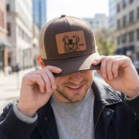 Custom Pet Line Art Leather Patch Hat - Collect Warm Hearts