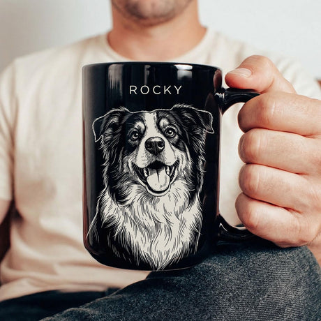 Custom Pet Portrait Black Mug: Personalized Dog/Cat Coffee Cup - Collect Warm Hearts