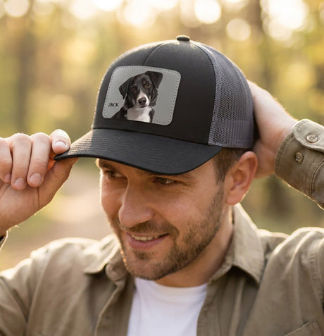Custom Pet Portrait Leather Patch Hat for Dog Dad & Cat Dad - Collect Warm Hearts