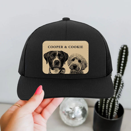 Custom Pet Portrait Leather Patch Trucker Hat - Collect Warm Hearts